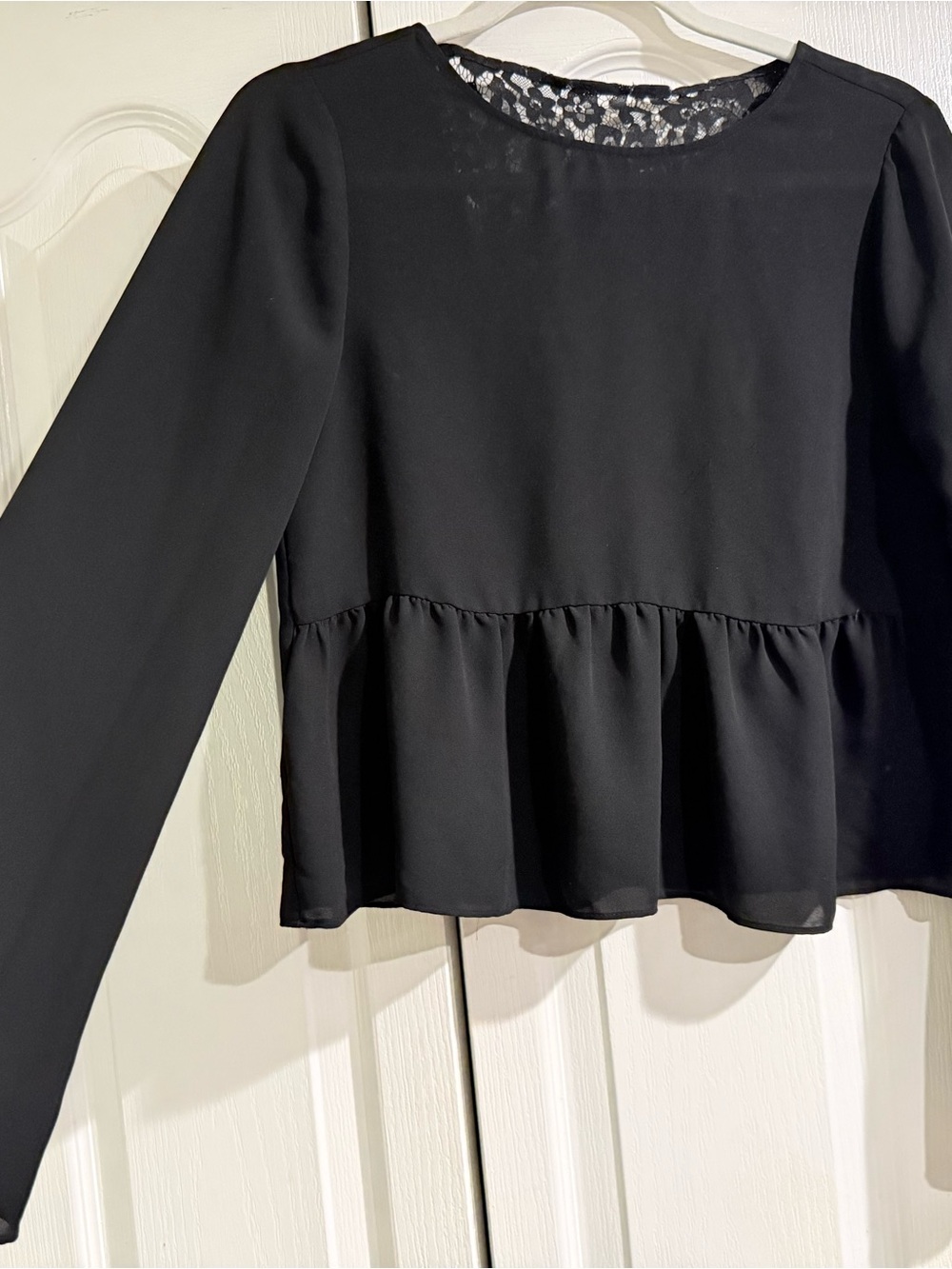 BCBGMaxAzria Black Bell-Sleeve Peplum Blouse